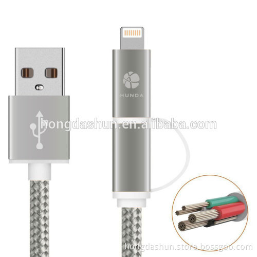 Metalic Mobile Phone Nylon Fiber Cloth Jacket MFI Cable C48 Connector